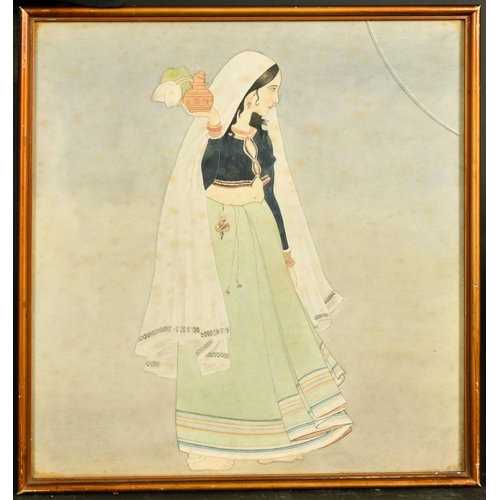 103 - Indian School, Early 20th Century, a study of a young lady holding a jar, watercolour, 12