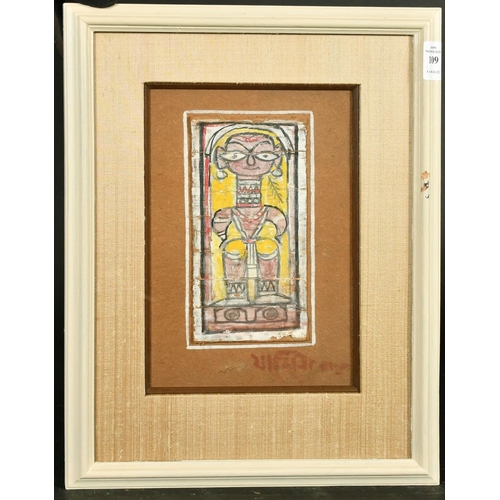 109 - Jamini Roy (1887-1972) Indian, a study of a stylised figure, tempera, signed, image size 7