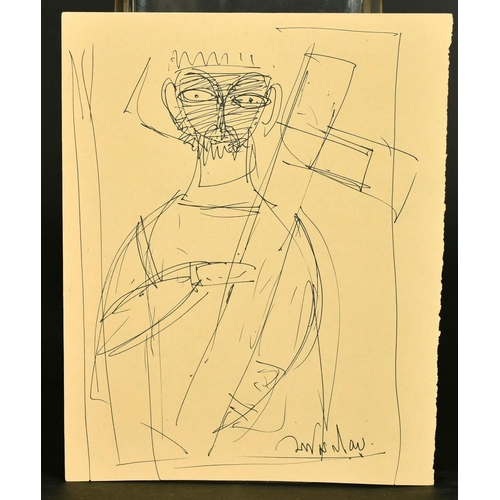 113 - Jamini Roy (1887-1972) Indian, a sketch of a male figure holding an item, ink, signed, 8.25