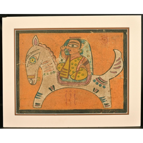 115 - Jamini Roy (1887-1972) Indian, a female figure on horseback, tempera on board, signed, 12