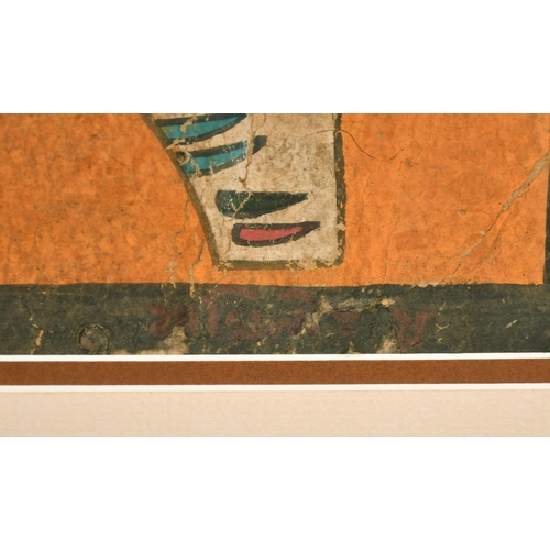 115 - Jamini Roy (1887-1972) Indian, a female figure on horseback, tempera on board, signed, 12