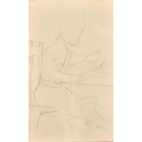 119 - Krishen Khanna (b. 1925) Indian, a sketch of a seated figure, pencil, signed and dated 1975, 12