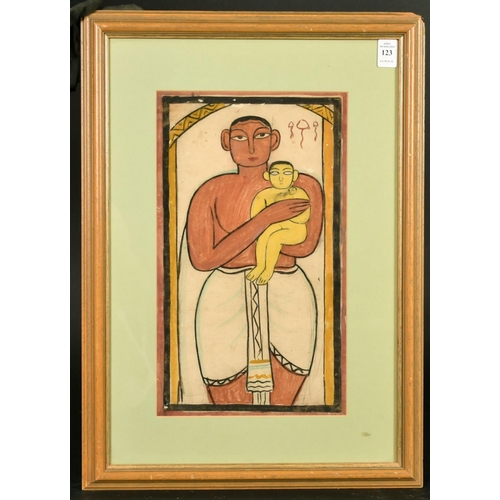 123 - Attributed to Jamini Roy (1887-1972) Indian, study of a figure and child, gouache on paper, 14.5