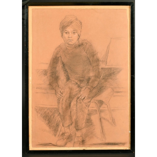 126 - Rendell, a study of a seated Indian boy, charcoal, signed and dated '67, 18.75