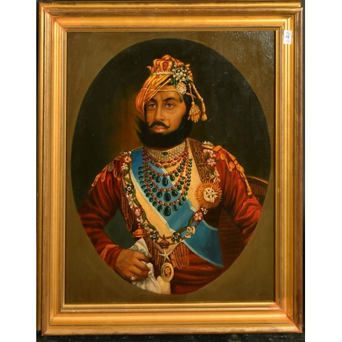 131 - Early 20th Century Indian School, a head and shoulders portrait of a Maharajah, oil on canvas, paint... 