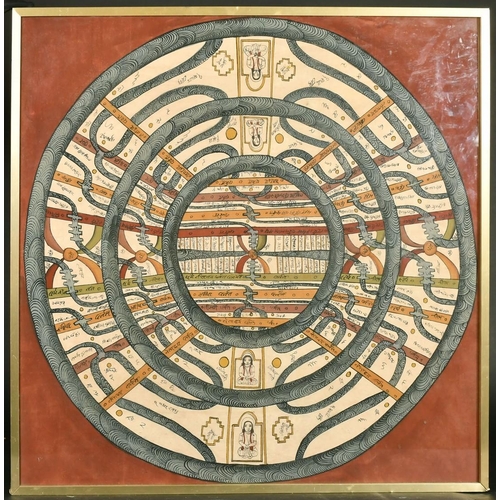 132 - A late 20th Century Indian Tantric painting with intertwined circular motifs, mixed media, 30.5