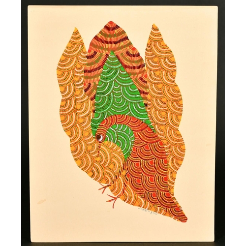 141 - Ram Singh Urveti (b. 1970) Indian Gond Artist, a bird surrounded by foliage, gouache, signed, 14