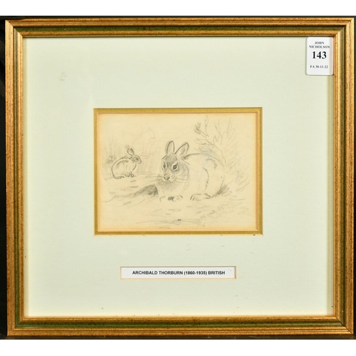 143 - Archibald Thorburn (1860-1935) British, a study of two rabbits, pencil, 3.75