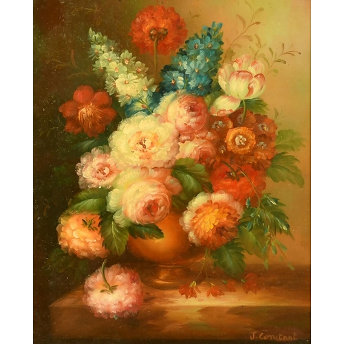 15 - J. Constant, 20th Century, a still life of mixed flowers, oil on panel, signed, 10