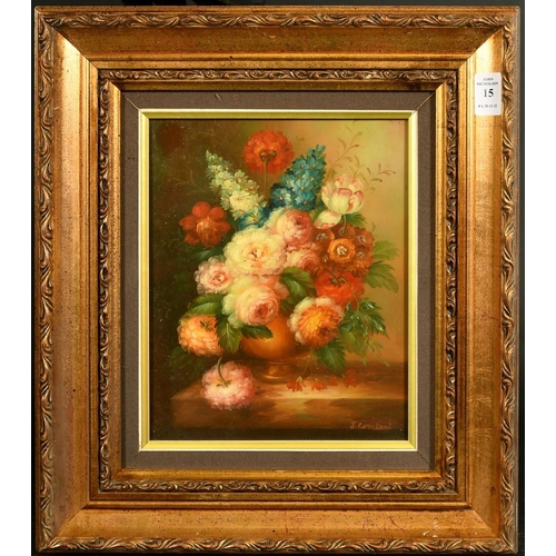 15 - J. Constant, 20th Century, a still life of mixed flowers, oil on panel, signed, 10