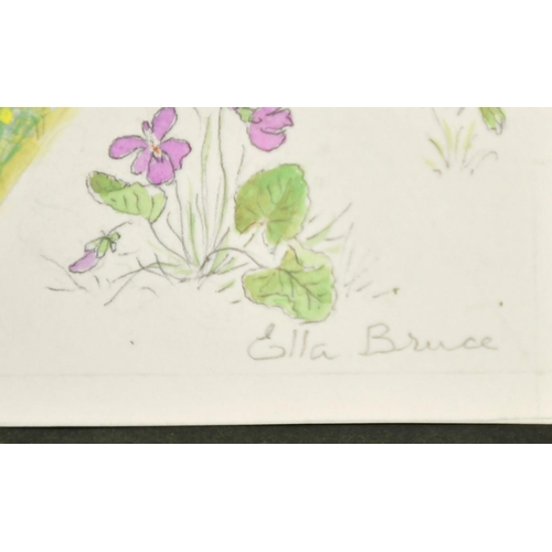 150 - Ella Bruce (20th Century) A group of rabbits in Springtime and wildflowers, watercolour, signed in p... 