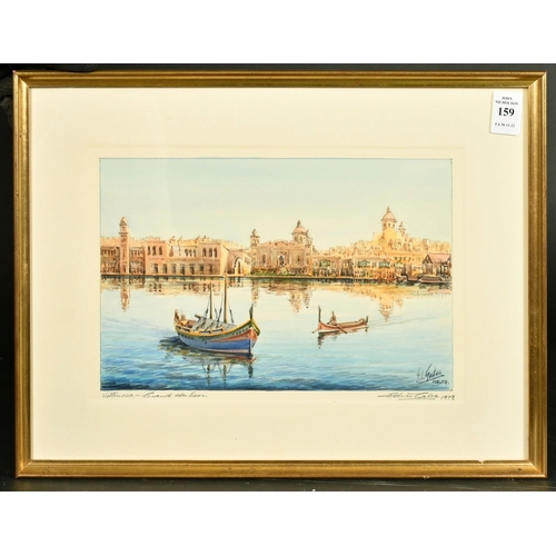 159 - Edwin Galea (b. 1934) Maltese, 'Vittoriosa - Grand Canal', watercolour, inscribed in pencil, signed ... 