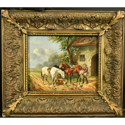 16 - 20th Century, feeding the horses, oil on panel, 8