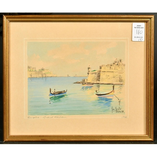 160 - A group of 5 Maltese scenes, 'St. Pauls Bay', 'Mdina The Old City' and 'Senglea-Grand harbour', all ... 