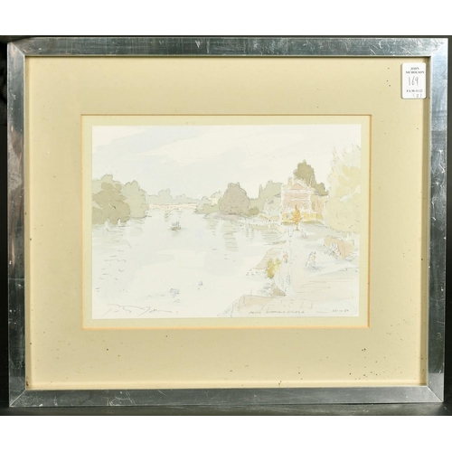 169 - Peter Jones, A view from Richmond Bridge and Richmond Theatre, ink and wash, both signed, inscribed ... 