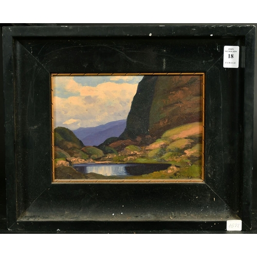 18 - Konig, 20th Century, A mountain landscape, oil on board, signed, 6.75