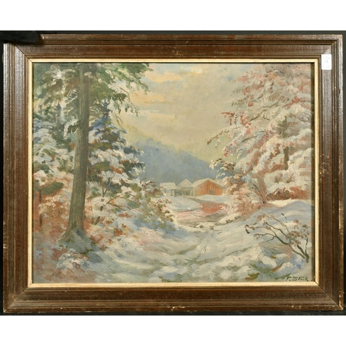 33 - F. Stuck, Mid-20th Century Continental School, a winter landscape, oil on canvas, signed, 18