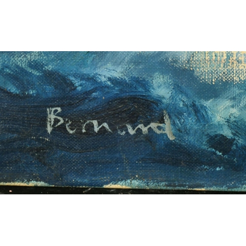 44 - Bernard, 20th Century French School, waves breaking over rocks at dusk, oil on canvas, signed, 27.5