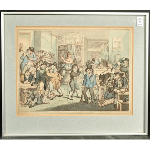 47 - Thomas Rowlandson (1756-1827) British, 'A Mad Dog in a Coffee House', hand coloured etching, 11.5