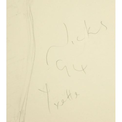 525 - Kanwaldeep Singh Kang, signed Nicks (1964-2007) British, A standing female nude, pencil, signed, ins... 