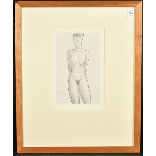 526 - Kanwaldeep Singh Kang, signed Nicks (1964-2007) British, A standing female nude with arms behind her... 