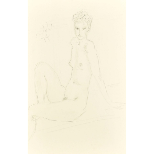 527 - Kanwaldeep Singh Kang, signed Nicks (1964-2007) British, A seated female nude, pencil, signed and da... 