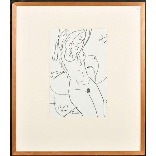 529 - Kanwaldeep Singh Kang, signed Nicks (1964-2007) British, A reclining female nude, pen/ink, signed an... 