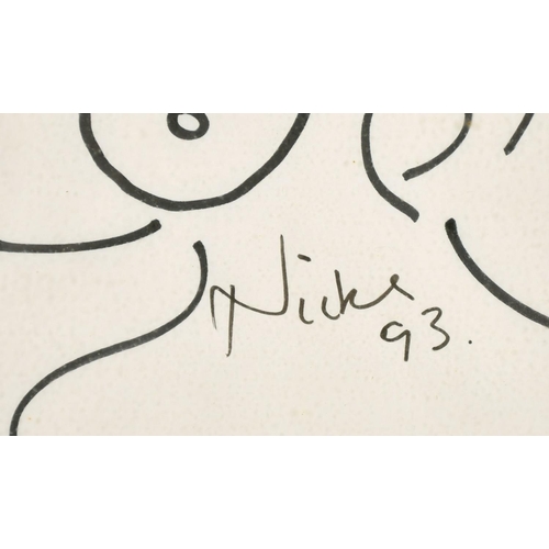 530 - Kanwaldeep Singh Kang, signed Nicks (1964-2007) British, A female nude lying on her side, pen/ink, s... 