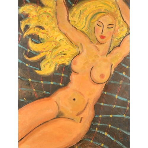 532 - Kanwaldeep Singh Kang, signed Nicks (1964-2007) British, A blonde female nude, oil on board, signed ... 