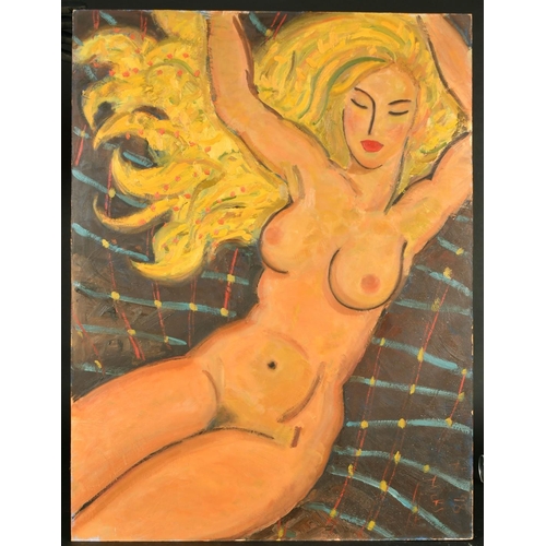 532 - Kanwaldeep Singh Kang, signed Nicks (1964-2007) British, A blonde female nude, oil on board, signed ... 