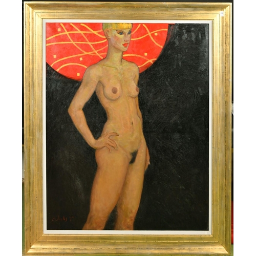 534 - Kanwaldeep Singh Kang, signed Nicks (1964-2007) British, 'Lucy II', a standing female nude with a re... 