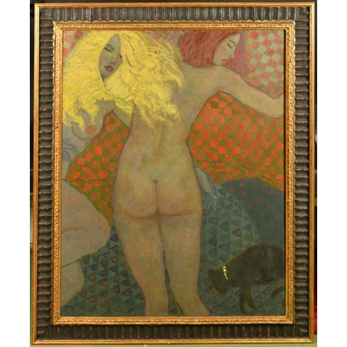 535 - Kanwaldeep Singh Kang, signed Nicks (1964-2007) British, 'Astrid, Tula and Emma', two nude ladies as... 