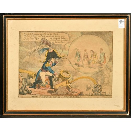 55 - Thomas Tegg, 'Boney at Bayonne Blowing a Spanish Bubble', hand coloured print, 9.25