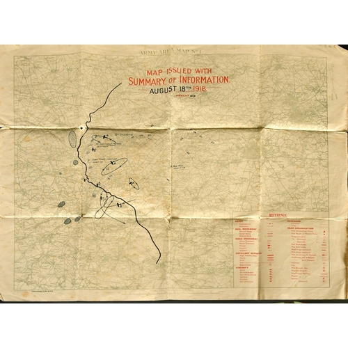 64 - WWI map, 'Army Area Map No. 1, Map Issued with Summary of Information, August 18th 1918,' 20