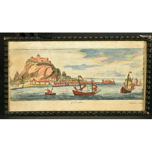 66 - Jan Peeters, 'Gibraltar', a hand-coloured copper engraving, probably late 17th Century, 5