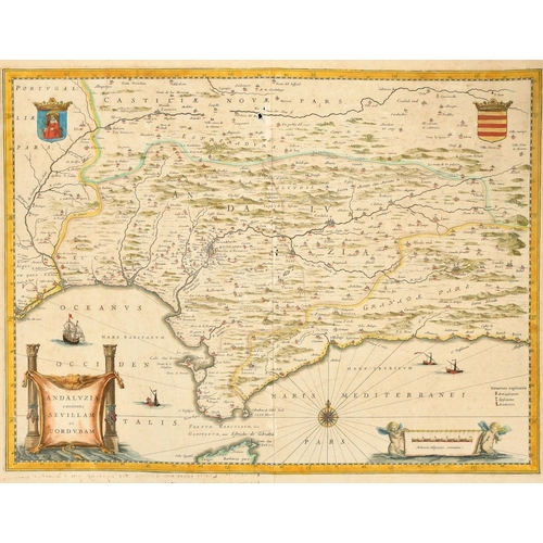 67 - Willem Blaeu, Andaluzia Continens Sevillam et Cordubam, a 17th Century hand coloured map, 18