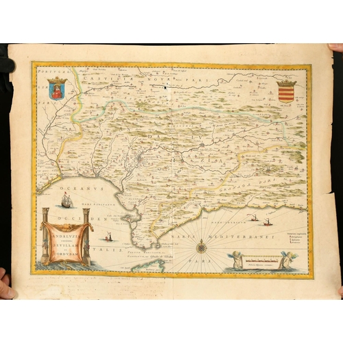 67 - Willem Blaeu, Andaluzia Continens Sevillam et Cordubam, a 17th Century hand coloured map, 18