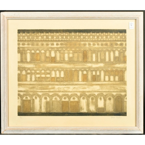 71 - Valerie Thornton, A facade, coloured etching and aquatint, numbered 9/50 and signed in pencil, 15.75... 