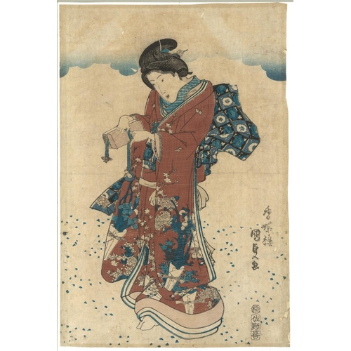 497 - KUNISADA I UTAGAWA (1786-1865); EDO BEAUTIES, circa 1815-1842, three original Japanese woodblock pri... 