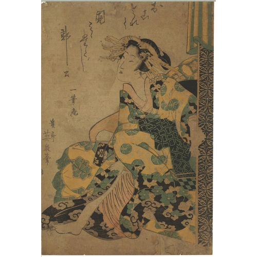 498 - EISEN KIKUGAWA (1787-1867); EDO BEAUTIES, circa 1815-1842, three original Japanese woodblock prints,... 