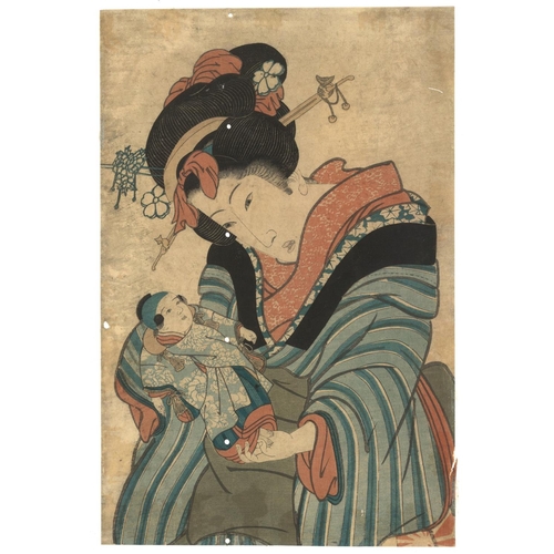 500 - KIKUGAWA EIZAN (1787-1867): FOUR MID 19TH CENTURY JAPANESE WOODBLOCK PRINTS depicting two female fig... 