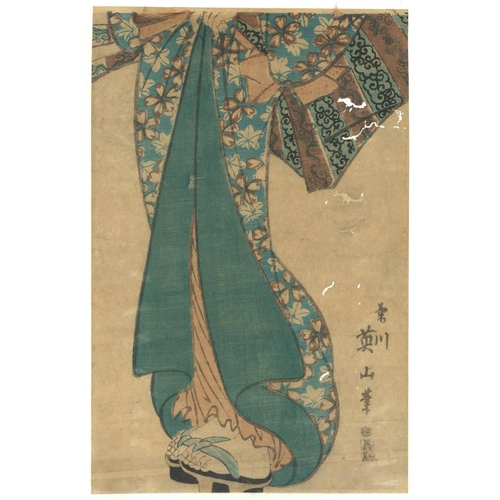 500 - KIKUGAWA EIZAN (1787-1867): FOUR MID 19TH CENTURY JAPANESE WOODBLOCK PRINTS depicting two female fig... 