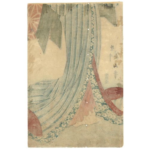 500 - KIKUGAWA EIZAN (1787-1867): FOUR MID 19TH CENTURY JAPANESE WOODBLOCK PRINTS depicting two female fig... 