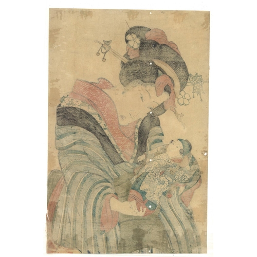 500 - KIKUGAWA EIZAN (1787-1867): FOUR MID 19TH CENTURY JAPANESE WOODBLOCK PRINTS depicting two female fig... 