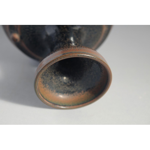 156 - A CHINESE TANG STYLE BLACK GLAZE VASE, 18cm high.