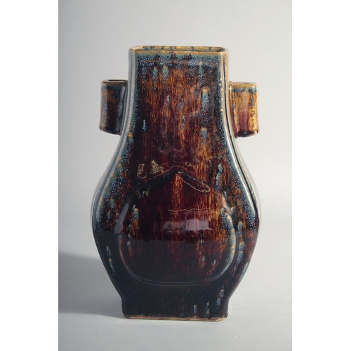 161 - A CHINESE HU SHAPE FLAMBE GLAZE VASE, the base with Yongzheng mark, 30.5cm high.