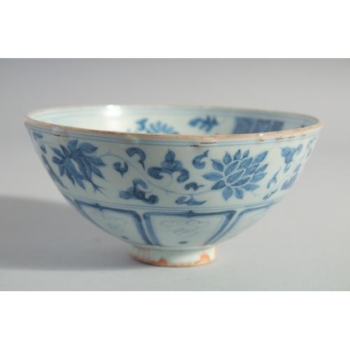 172 - A CHINESE BLUE AND WHITE GLAZED POTTERY BOWL, the interior painted with a figure holding a gourd, 16... 