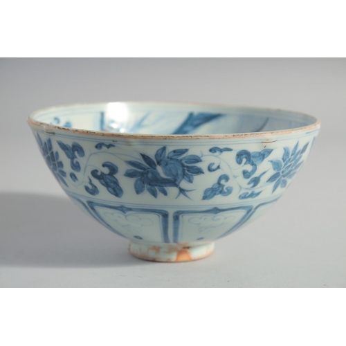 172 - A CHINESE BLUE AND WHITE GLAZED POTTERY BOWL, the interior painted with a figure holding a gourd, 16... 