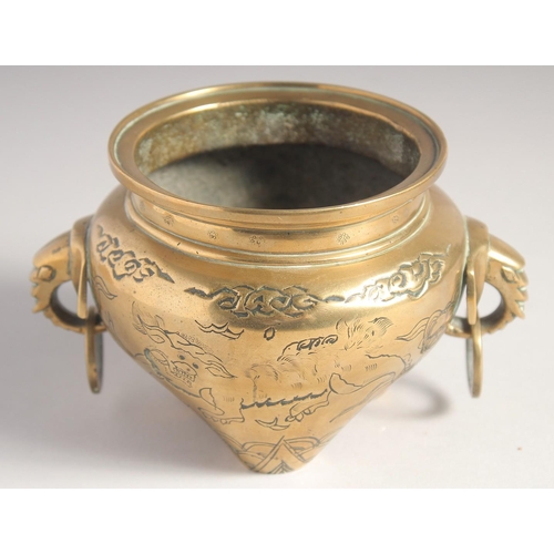 214 - A CHINESE TWIN HANDLE BRONZE CENSER.