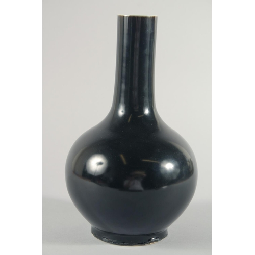 233 - A CHINESE FAMILLE NOIR PORCELAIN BOTTLE VASE, the base with six-character mark, 28.5cm high.